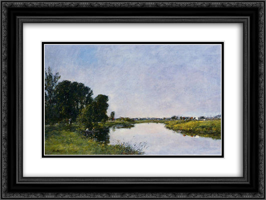 The Toques at Saint-Arnoult 24x18 Black Ornate Wood Framed Art Print Poster with Double Matting by Boudin, Eugene