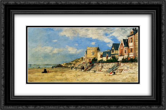 The Tower Malakoff and the Trouville Shore 24x16 Black Ornate Wood Framed Art Print Poster with Double Matting by Boudin, Eugene