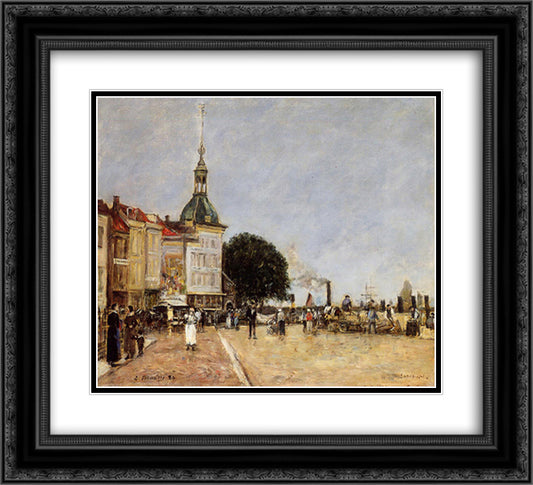The Town of Dordrecht 22x20 Black Ornate Wood Framed Art Print Poster with Double Matting by Boudin, Eugene