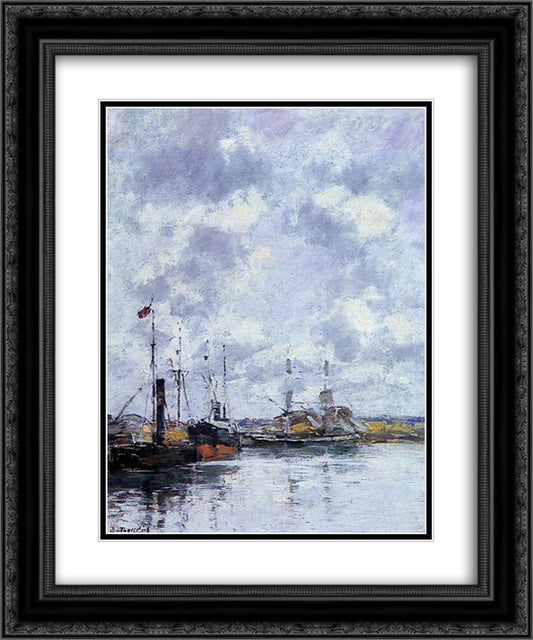 The Trouville Basin 20x24 Black Ornate Wood Framed Art Print Poster with Double Matting by Boudin, Eugene