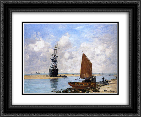 The Trouville Chanel, Low Tide 24x20 Black Ornate Wood Framed Art Print Poster with Double Matting by Boudin, Eugene