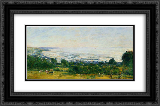 The Trouville Heights 24x16 Black Ornate Wood Framed Art Print Poster with Double Matting by Boudin, Eugene