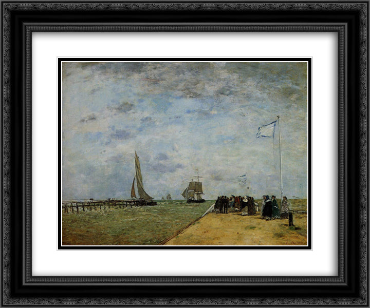 The Trouville Jetty 24x20 Black Ornate Wood Framed Art Print Poster with Double Matting by Boudin, Eugene