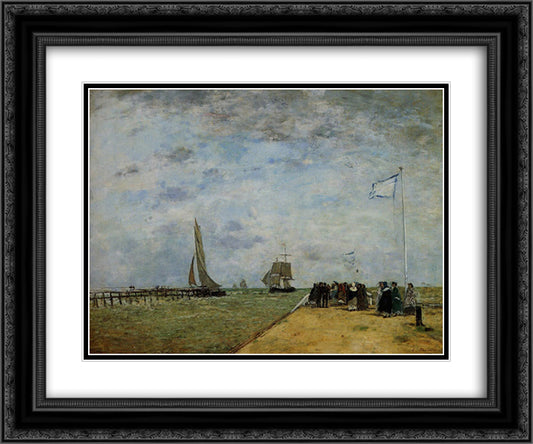 The Trouville Jetty 24x20 Black Ornate Wood Framed Art Print Poster with Double Matting by Boudin, Eugene