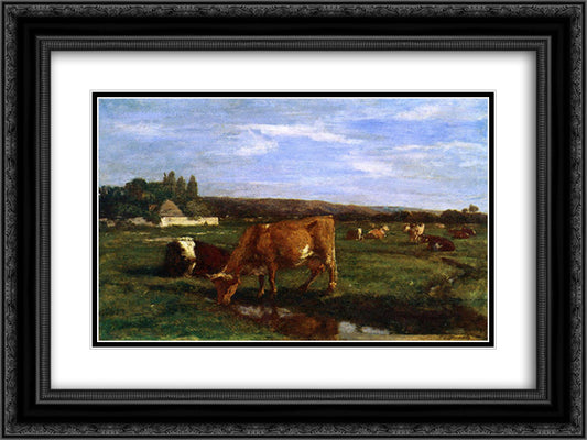 The Valley of the Touques 24x18 Black Ornate Wood Framed Art Print Poster with Double Matting by Boudin, Eugene