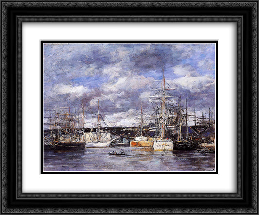 The Vauban Basin at Havre 24x20 Black Ornate Wood Framed Art Print Poster with Double Matting by Boudin, Eugene