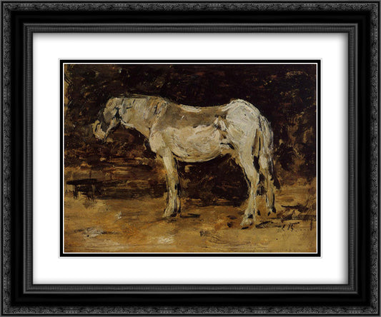 The White Horse 24x20 Black Ornate Wood Framed Art Print Poster with Double Matting by Boudin, Eugene