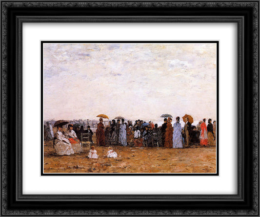 Trouville, Beach Scene 24x20 Black Ornate Wood Framed Art Print Poster with Double Matting by Boudin, Eugene