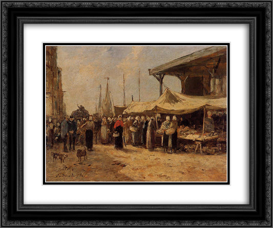 Trouville, Fish Market 24x20 Black Ornate Wood Framed Art Print Poster with Double Matting by Boudin, Eugene