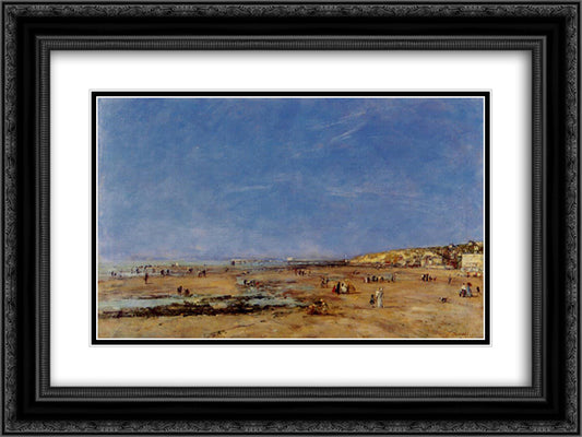 Trouville, Panorama of the Beach 24x18 Black Ornate Wood Framed Art Print Poster with Double Matting by Boudin, Eugene