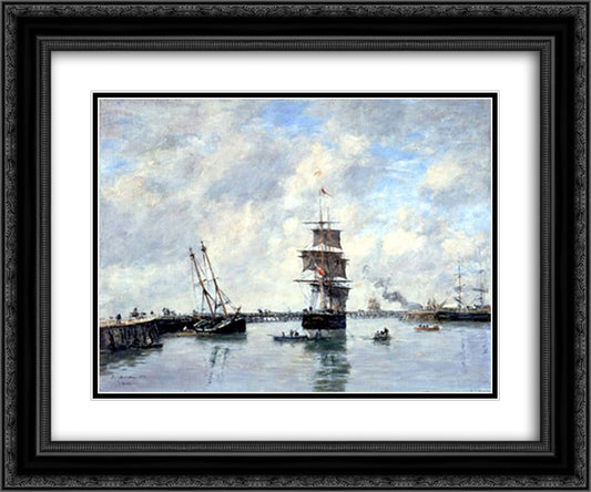 Trouville, piers, high tide 24x20 Black Ornate Wood Framed Art Print Poster with Double Matting by Boudin, Eugene