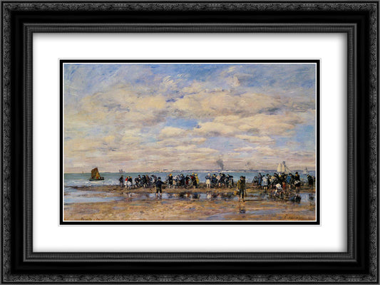 Trouville, the Beach at Low Tide 24x18 Black Ornate Wood Framed Art Print Poster with Double Matting by Boudin, Eugene
