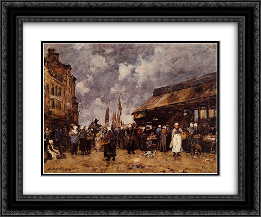 Trouville, the Fish Market 24x20 Black Ornate Wood Framed Art Print Poster with Double Matting by Boudin, Eugene