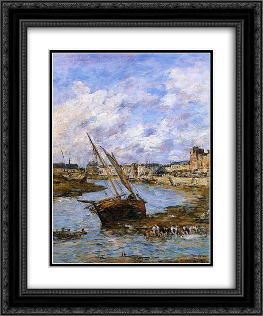 Trouville, the Inner Port, Low tide 20x24 Black Ornate Wood Framed Art Print Poster with Double Matting by Boudin, Eugene
