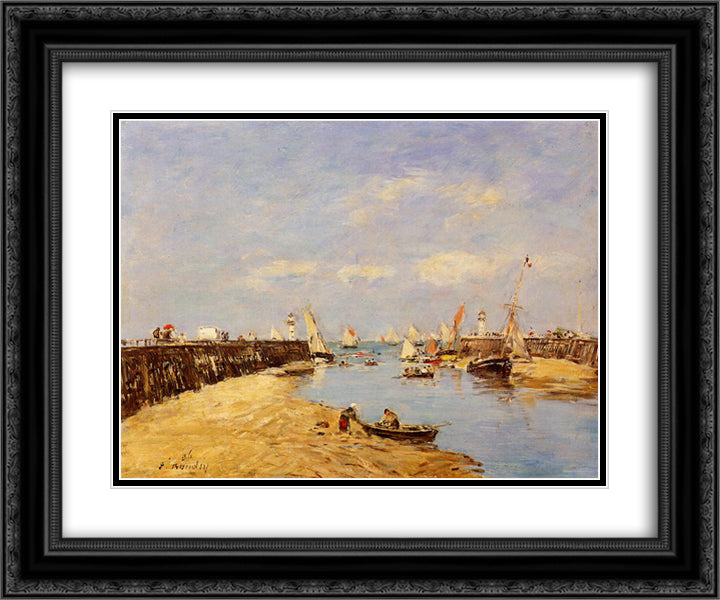 Trouville, the Jetty and the Basin 24x20 Black Ornate Wood Framed Art Print Poster with Double Matting by Boudin, Eugene