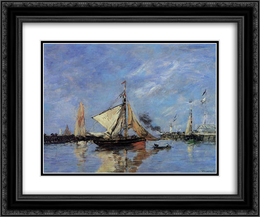 Trouville, the Jettys, High Tide 24x20 Black Ornate Wood Framed Art Print Poster with Double Matting by Boudin, Eugene