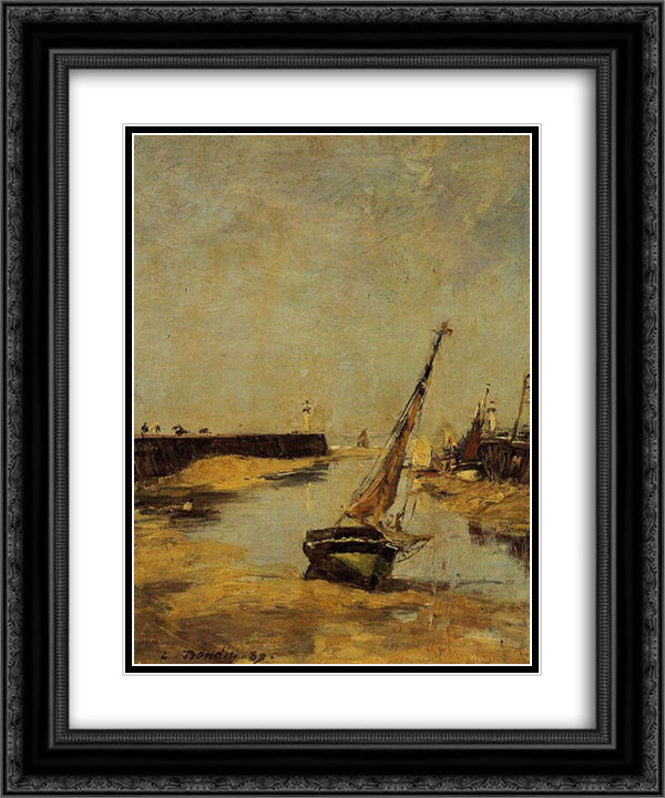 Trouville, the Jettys, Low Tide 20x24 Black Ornate Wood Framed Art Print Poster with Double Matting by Boudin, Eugene