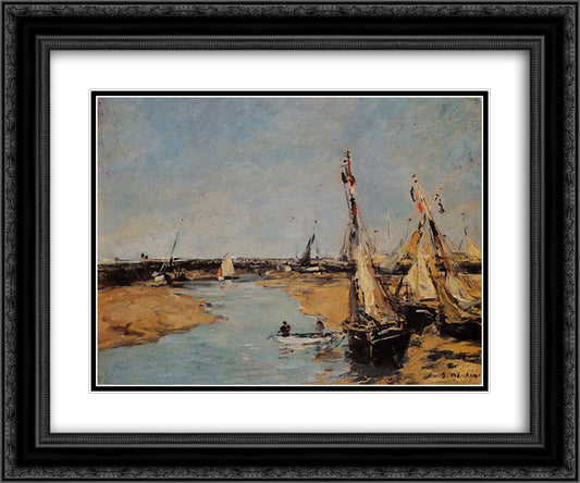 Trouville, the Jettys at Low Tide 24x20 Black Ornate Wood Framed Art Print Poster with Double Matting by Boudin, Eugene