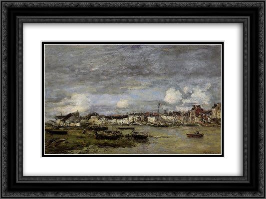 Trouville, the Port 24x18 Black Ornate Wood Framed Art Print Poster with Double Matting by Boudin, Eugene