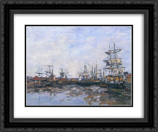 Trouville, the Port at Low Tide 24x20 Black Ornate Wood Framed Art Print Poster with Double Matting by Boudin, Eugene