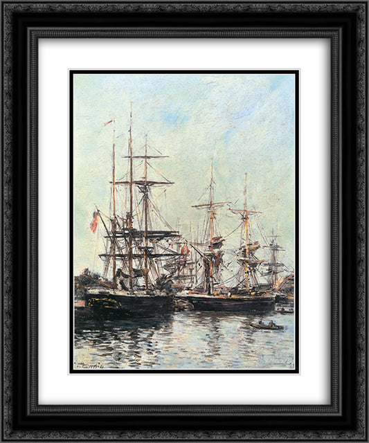Trouville 20x24 Black Ornate Wood Framed Art Print Poster with Double Matting by Boudin, Eugene