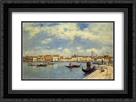 Venice 24x18 Black Ornate Wood Framed Art Print Poster with Double Matting by Boudin, Eugene