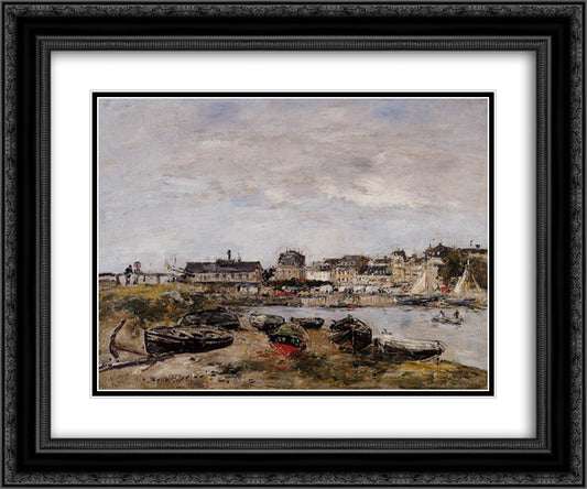 View of the Port, Trouville 24x20 Black Ornate Wood Framed Art Print Poster with Double Matting by Boudin, Eugene