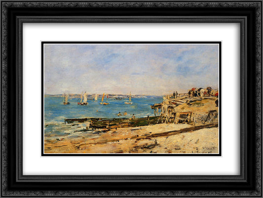 Villerville, the Shore 24x18 Black Ornate Wood Framed Art Print Poster with Double Matting by Boudin, Eugene