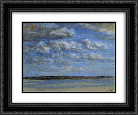 White Clouds, Blue Sky 24x20 Black Ornate Wood Framed Art Print Poster with Double Matting by Boudin, Eugene