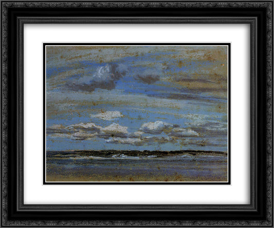 White Clouds over the Estuary 24x20 Black Ornate Wood Framed Art Print Poster with Double Matting by Boudin, Eugene