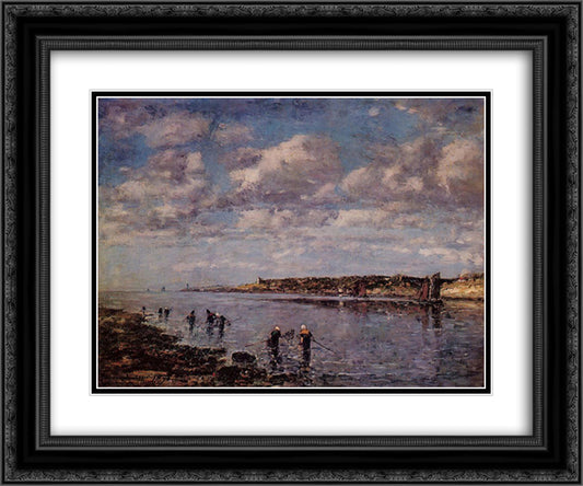 Women Fishing for Shrimp at Kerhor 24x20 Black Ornate Wood Framed Art Print Poster with Double Matting by Boudin, Eugene
