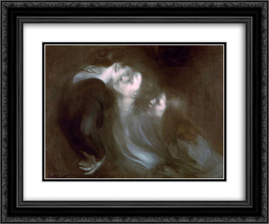 Her Mother's Kiss 24x20 Black Ornate Wood Framed Art Print Poster with Double Matting by Carriere, Eugene