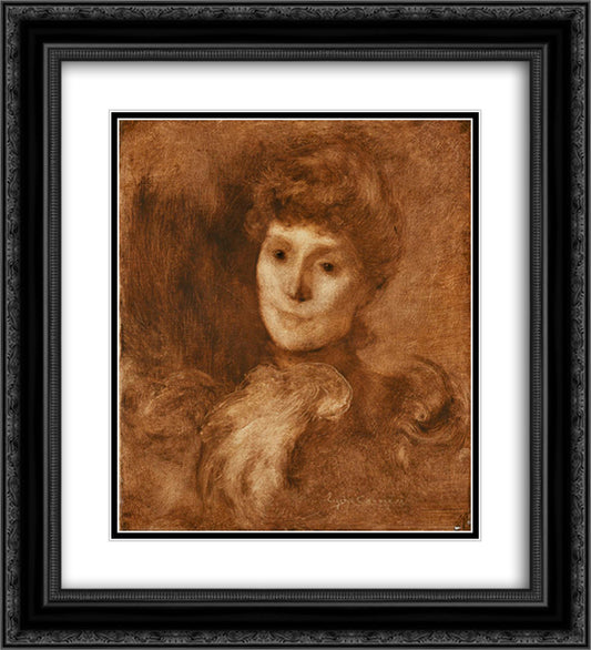 Portrait of a Woman (possibly Madame Keyser) 20x22 Black Ornate Wood Framed Art Print Poster with Double Matting by Carriere, Eugene