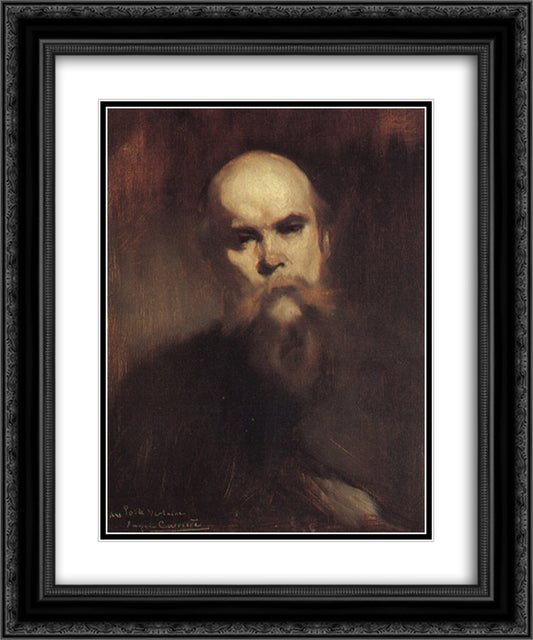 Portrait of Paul Verlaine 20x24 Black Ornate Wood Framed Art Print Poster with Double Matting by Carriere, Eugene