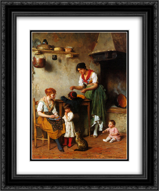 A Helping Hand 20x24 Black Ornate Wood Framed Art Print Poster with Double Matting by Blaas, Eugene de