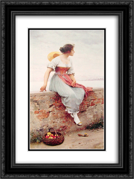 A Pensive Moment 18x24 Black Ornate Wood Framed Art Print Poster with Double Matting by Blaas, Eugene de