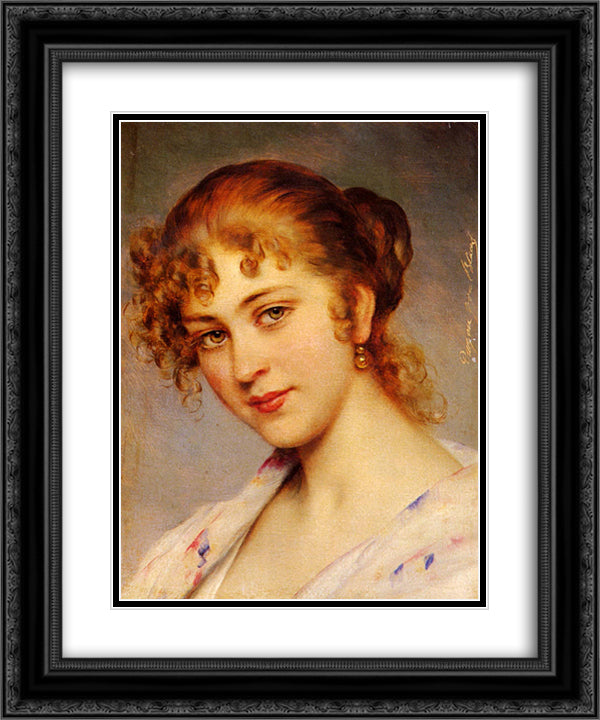 A Portrait Of A Young Lady 20x24 Black Ornate Wood Framed Art Print Poster with Double Matting by Blaas, Eugene de