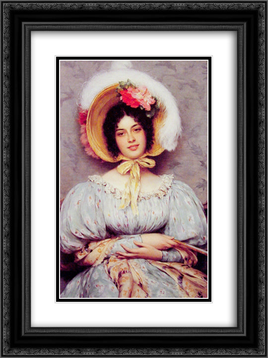 A Viennese Beauty 18x24 Black Ornate Wood Framed Art Print Poster with Double Matting by Blaas, Eugene de