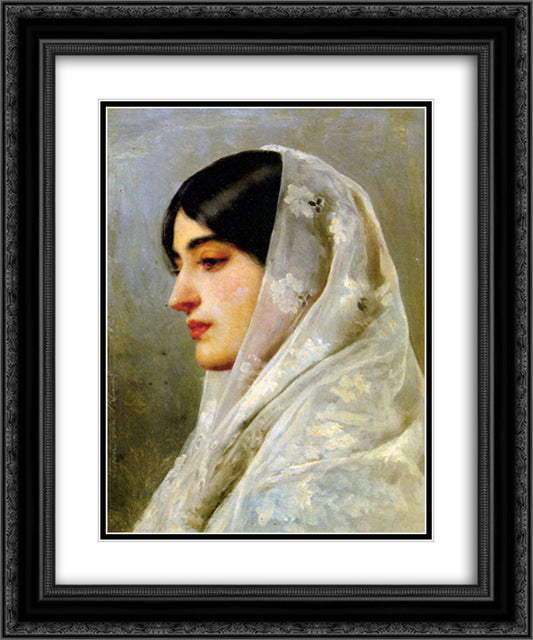 A Young Beauty 20x24 Black Ornate Wood Framed Art Print Poster with Double Matting by Blaas, Eugene de