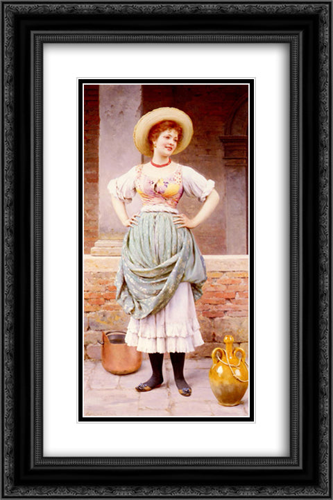 An Affectionate Glance 16x24 Black Ornate Wood Framed Art Print Poster with Double Matting by Blaas, Eugene de