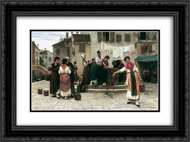 At the Well 24x18 Black Ornate Wood Framed Art Print Poster with Double Matting by Blaas, Eugene de