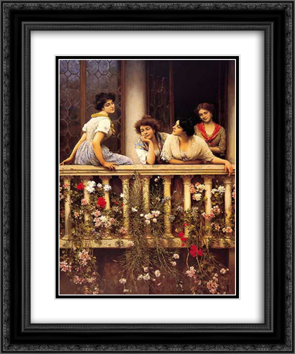 Balcony 20x24 Black Ornate Wood Framed Art Print Poster with Double Matting by Blaas, Eugene de