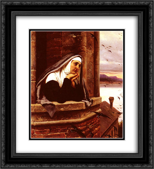 Far Away Thoughts 20x22 Black Ornate Wood Framed Art Print Poster with Double Matting by Blaas, Eugene de