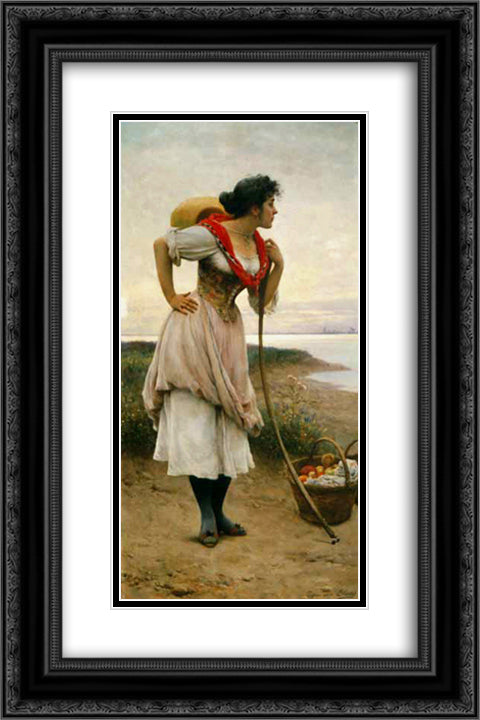 Fruit Vendor 16x24 Black Ornate Wood Framed Art Print Poster with Double Matting by Blaas, Eugene de