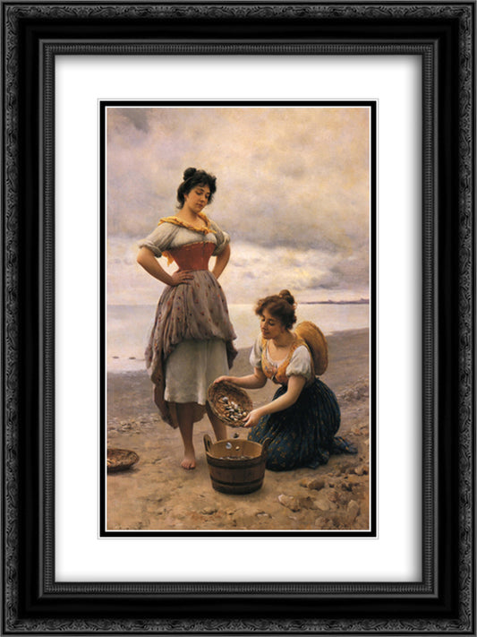 Gethering Shells 18x24 Black Ornate Wood Framed Art Print Poster with Double Matting by Blaas, Eugene de