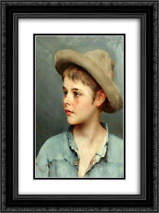 His New Hat 18x24 Black Ornate Wood Framed Art Print Poster with Double Matting by Blaas, Eugene de