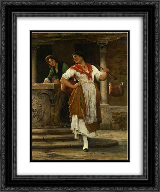 Meeting in the Square 20x24 Black Ornate Wood Framed Art Print Poster with Double Matting by Blaas, Eugene de