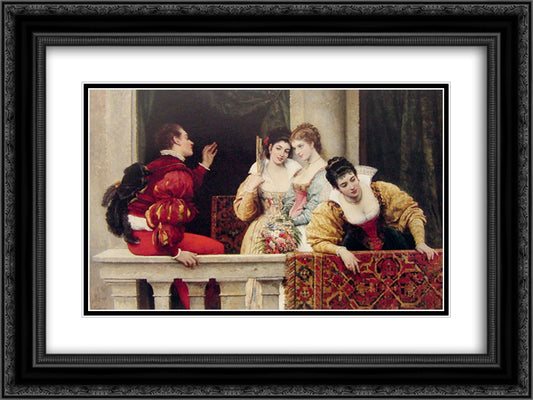 On the balcony 24x18 Black Ornate Wood Framed Art Print Poster with Double Matting by Blaas, Eugene de