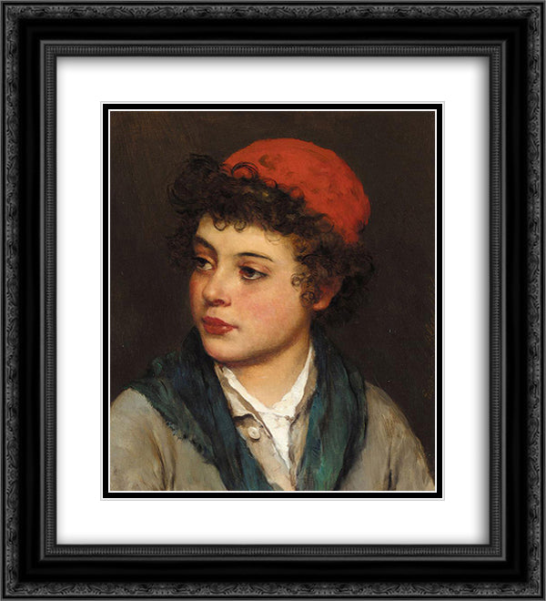 Portrait of a Boy 20x22 Black Ornate Wood Framed Art Print Poster with Double Matting by Blaas, Eugene de