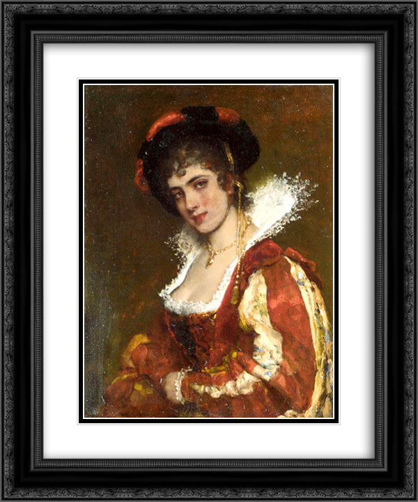 Portrait of a Venetian Lady 20x24 Black Ornate Wood Framed Art Print Poster with Double Matting by Blaas, Eugene de